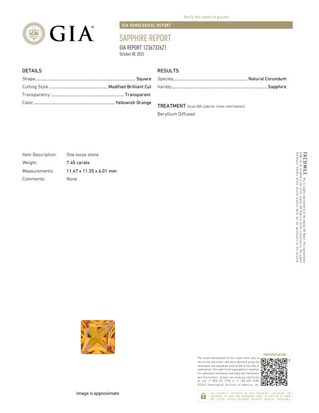 7.45 Ct. Yellowish Orange Sapphire from Ceylon (Sri Lanka)