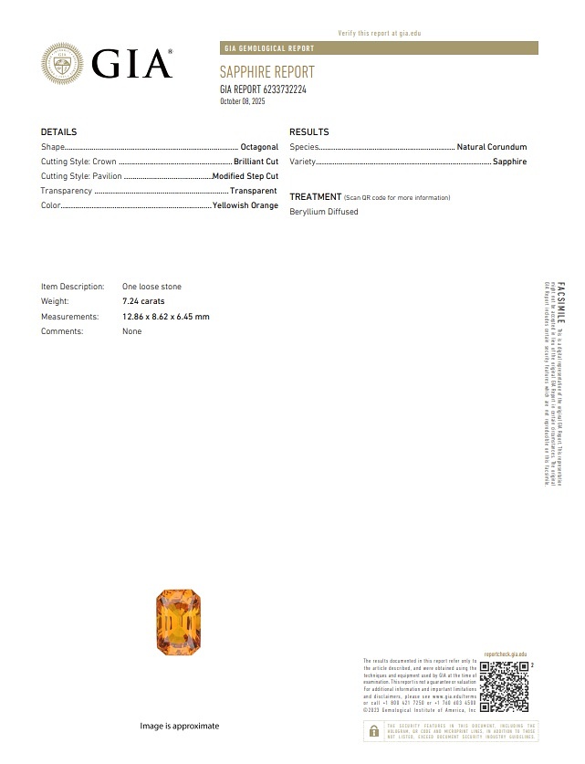 7.24 Ct. Yellowish Orange Sapphire from Ceylon (Sri Lanka)