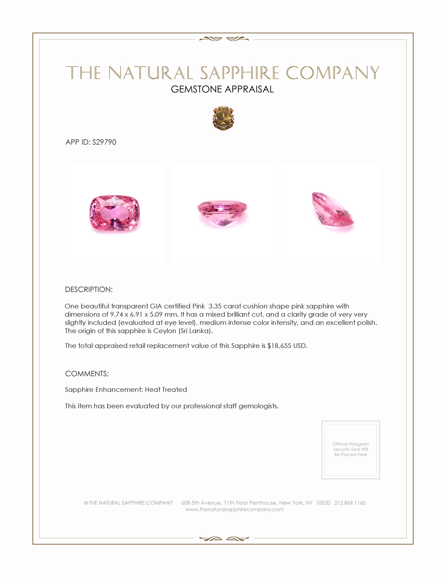 3.35 Ct. Pink Sapphire from Ceylon (Sri Lanka)