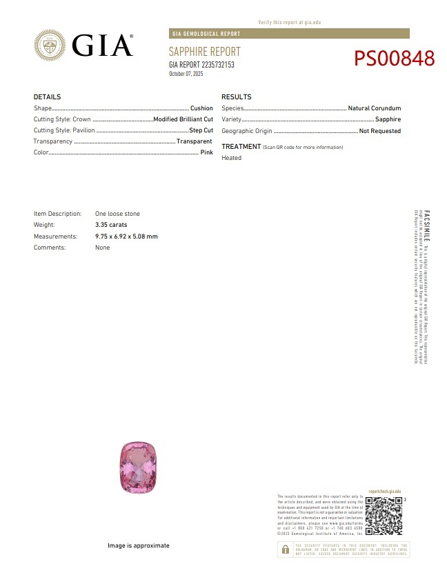3.35 Ct. Pink Sapphire from Ceylon (Sri Lanka)