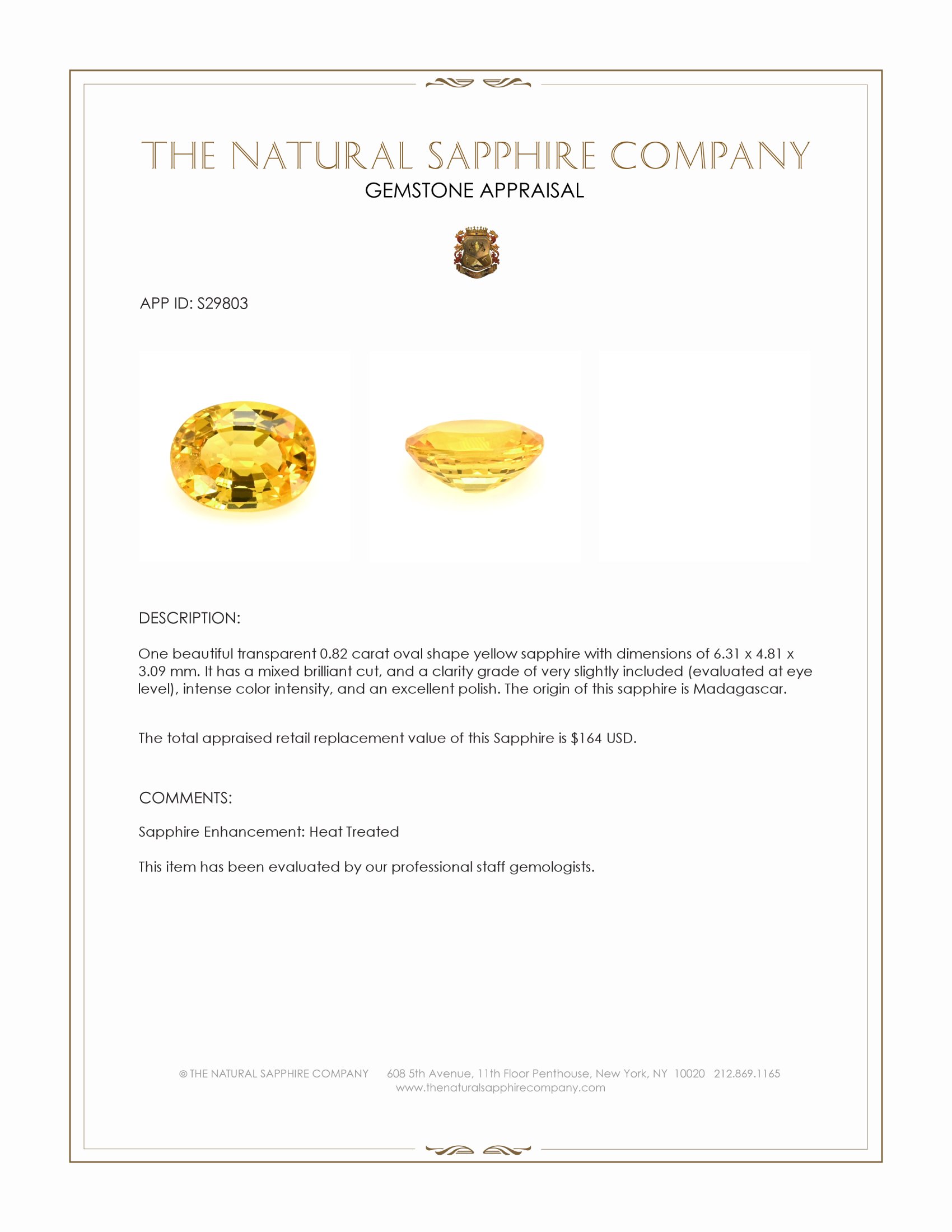 0.82 Ct. Orangish Yellow Sapphire from Madagascar