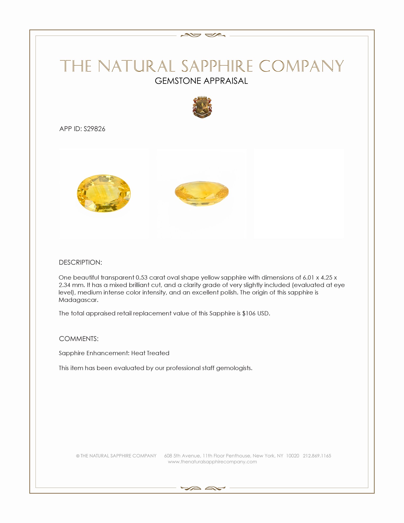 0.53 Ct. Orangish Yellow Sapphire from Madagascar