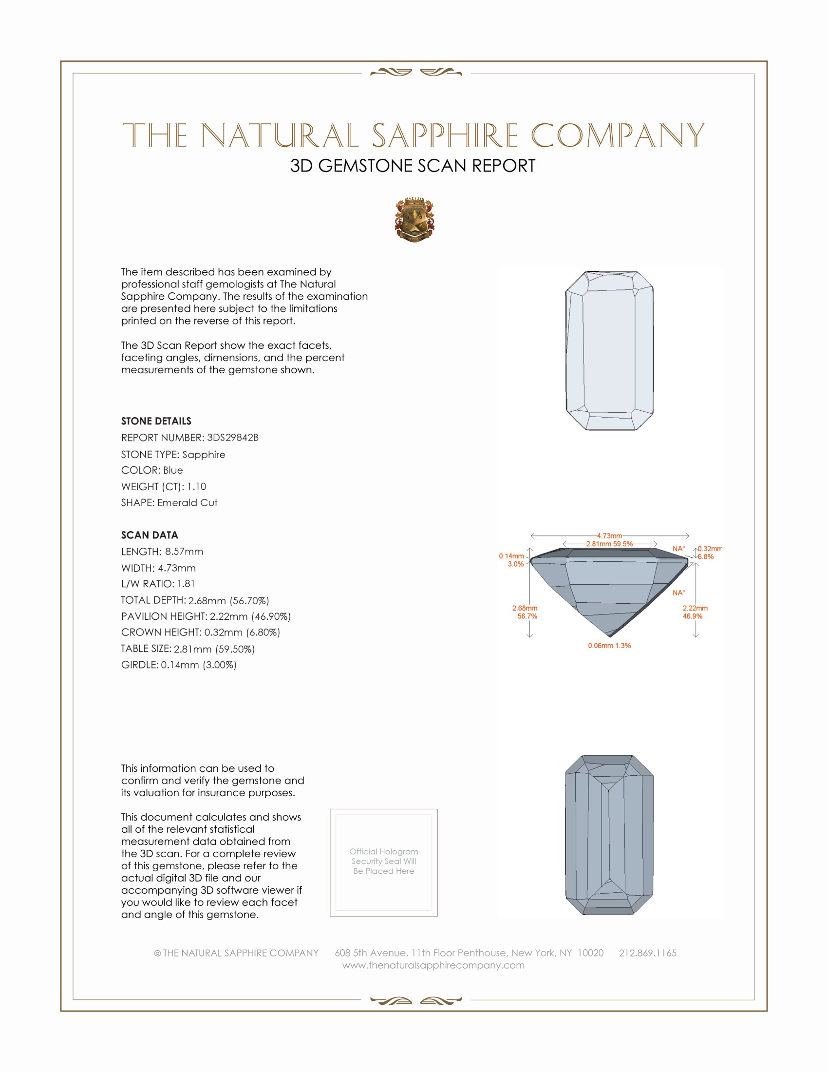 1.10 Ct. Blue Sapphire from Ceylon (Sri Lanka)