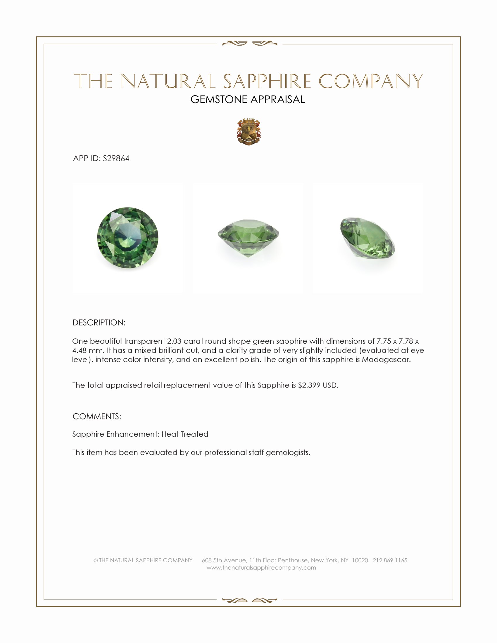2.03 Ct. Green Sapphire from Madagascar