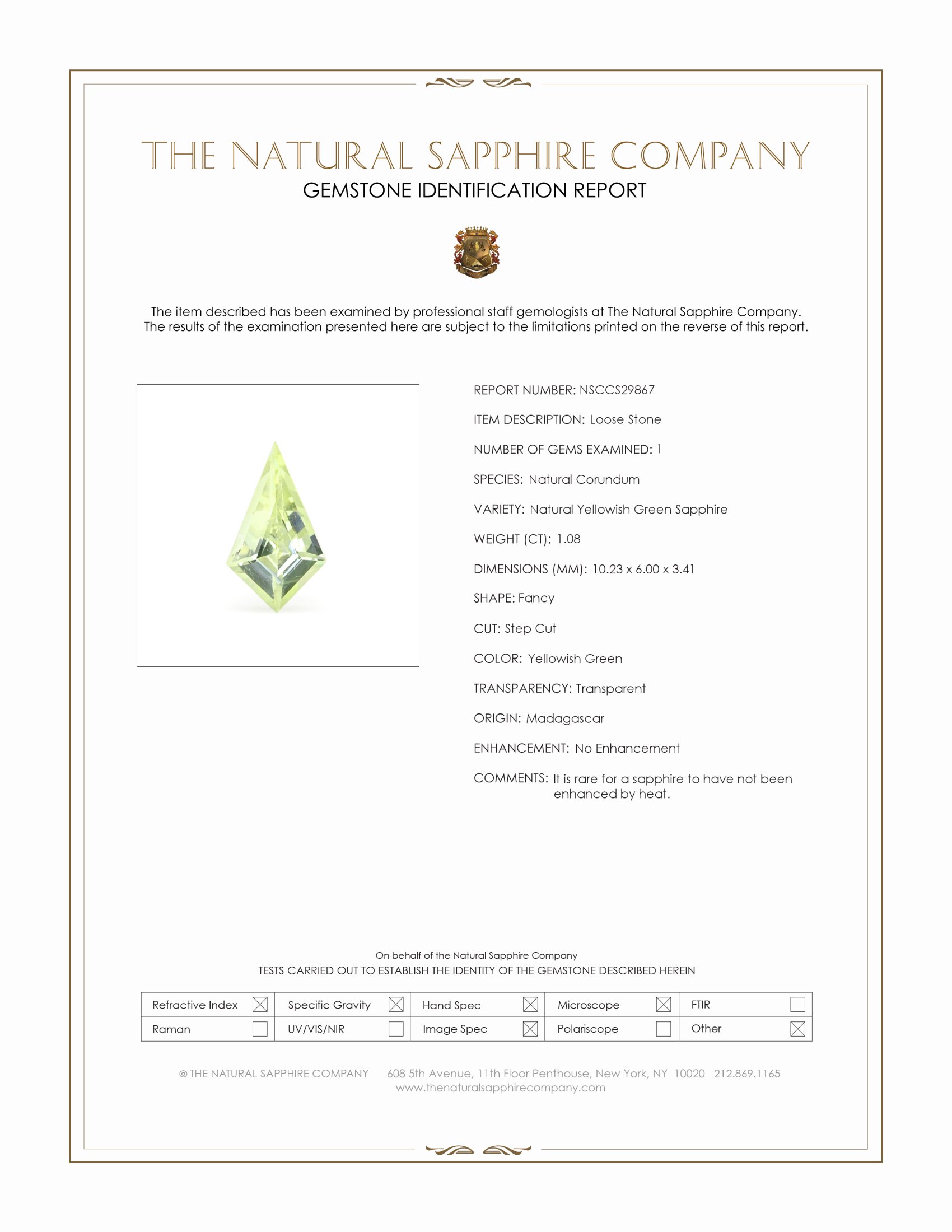 1.08 Ct. Yellowish Green Sapphire from Madagascar