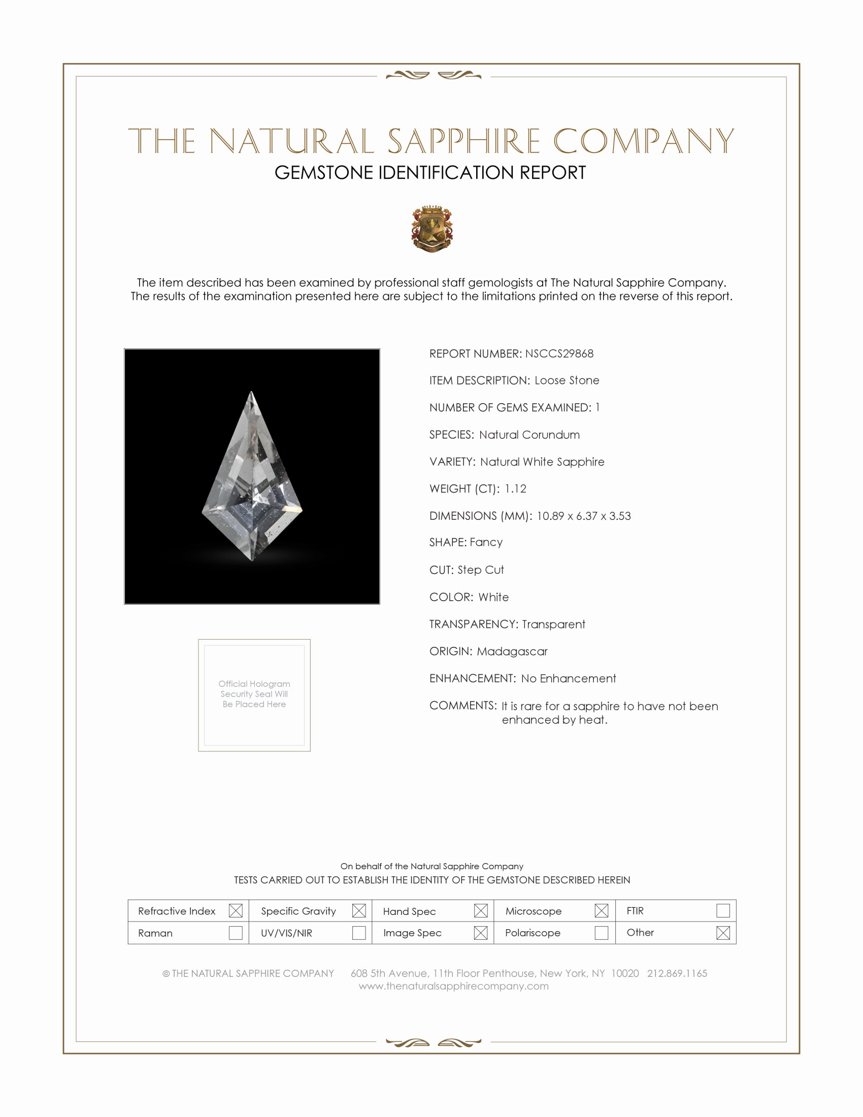 1.12 Ct. White Sapphire from Madagascar