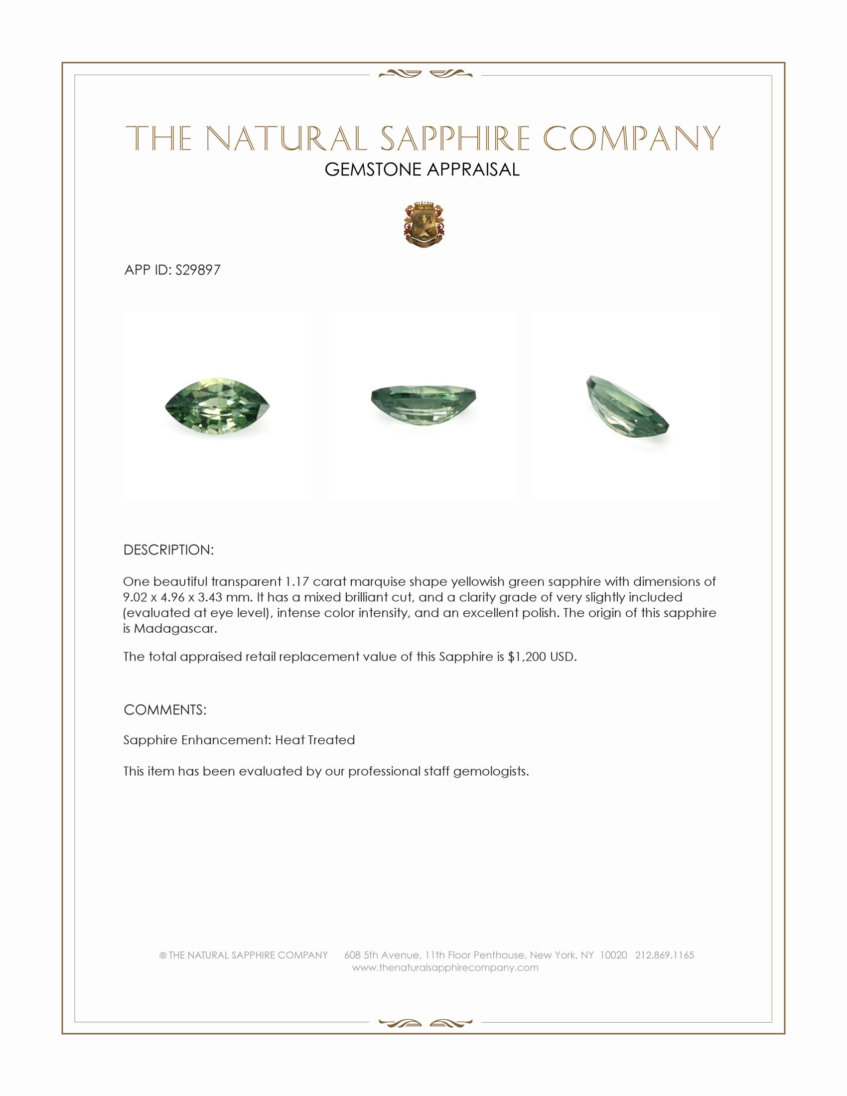 1.17 Ct. Yellowish Green Sapphire from Madagascar