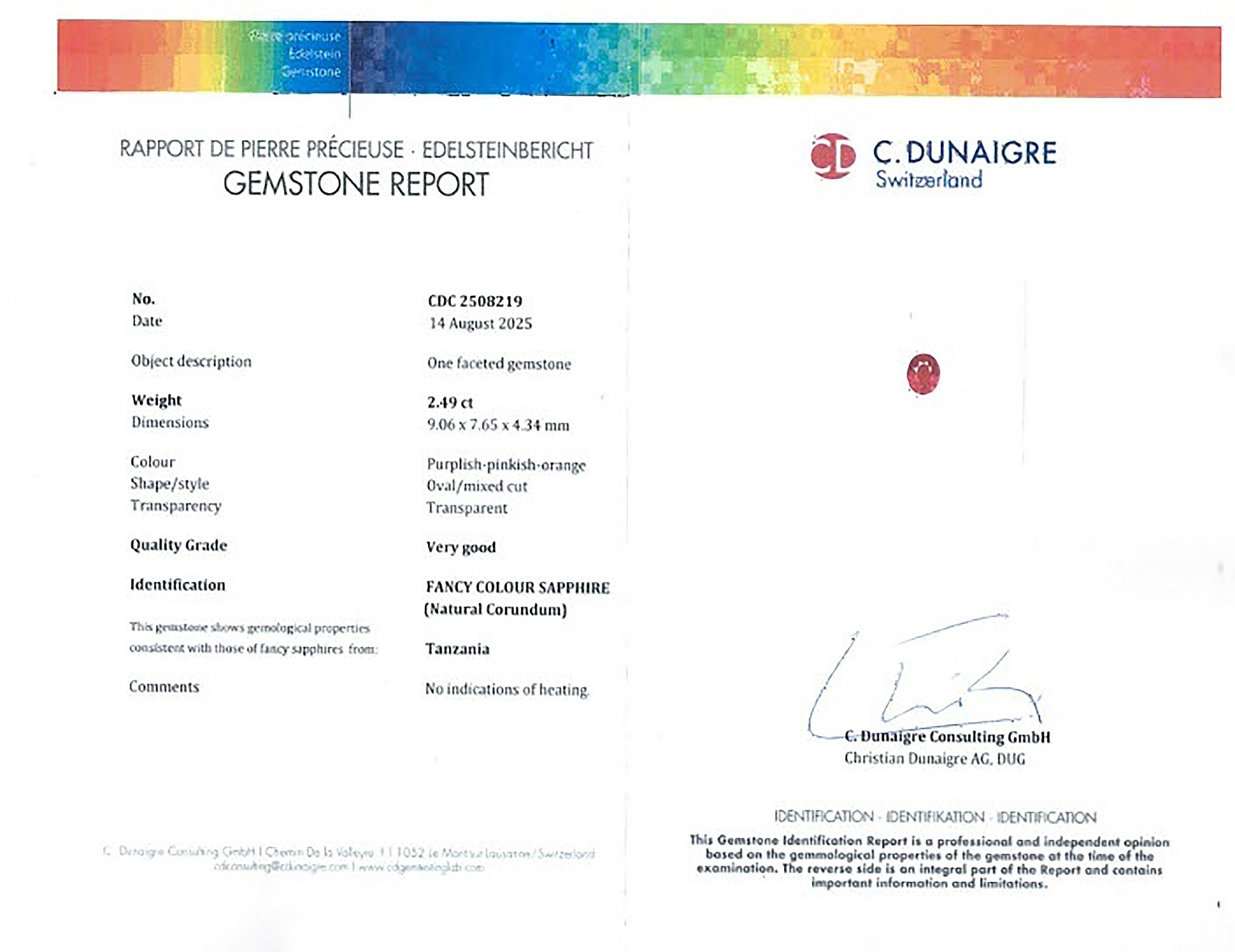 2.49 Ct. Purplish Pink Sapphire from Tanzania