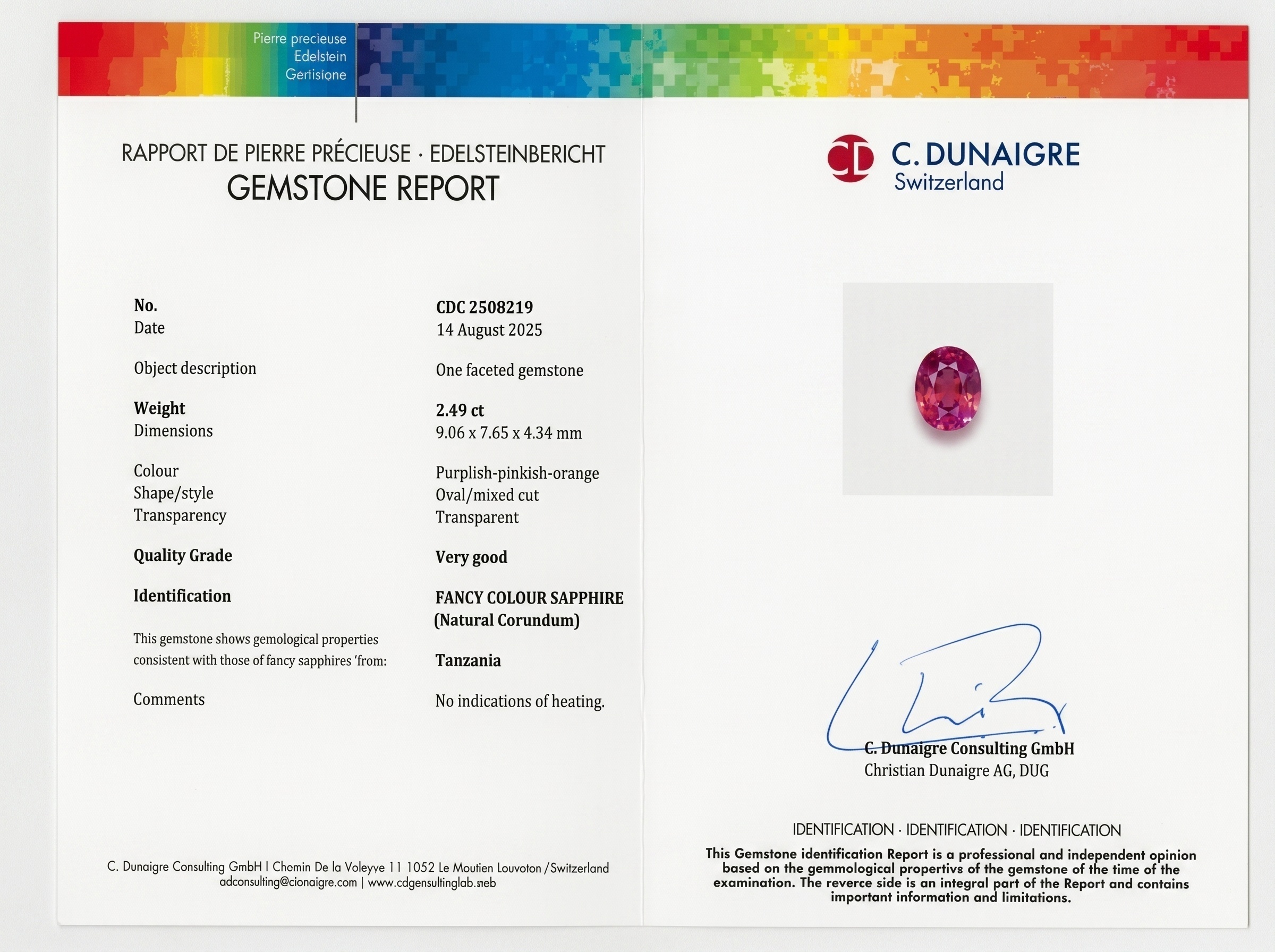 2.49 Ct. Purplish Pink Sapphire from Tanzania