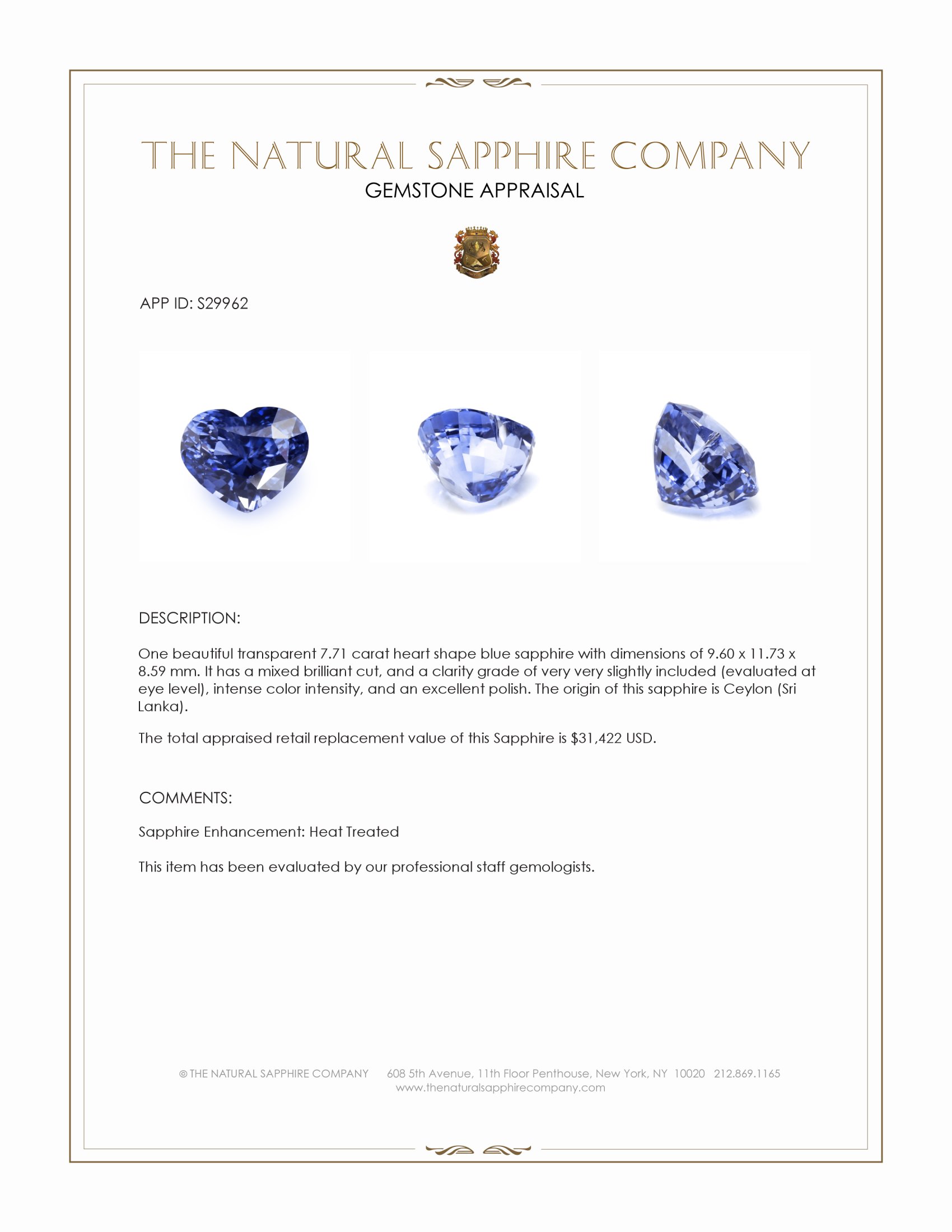 7.71 Ct. Blue Sapphire from Ceylon (Sri Lanka)