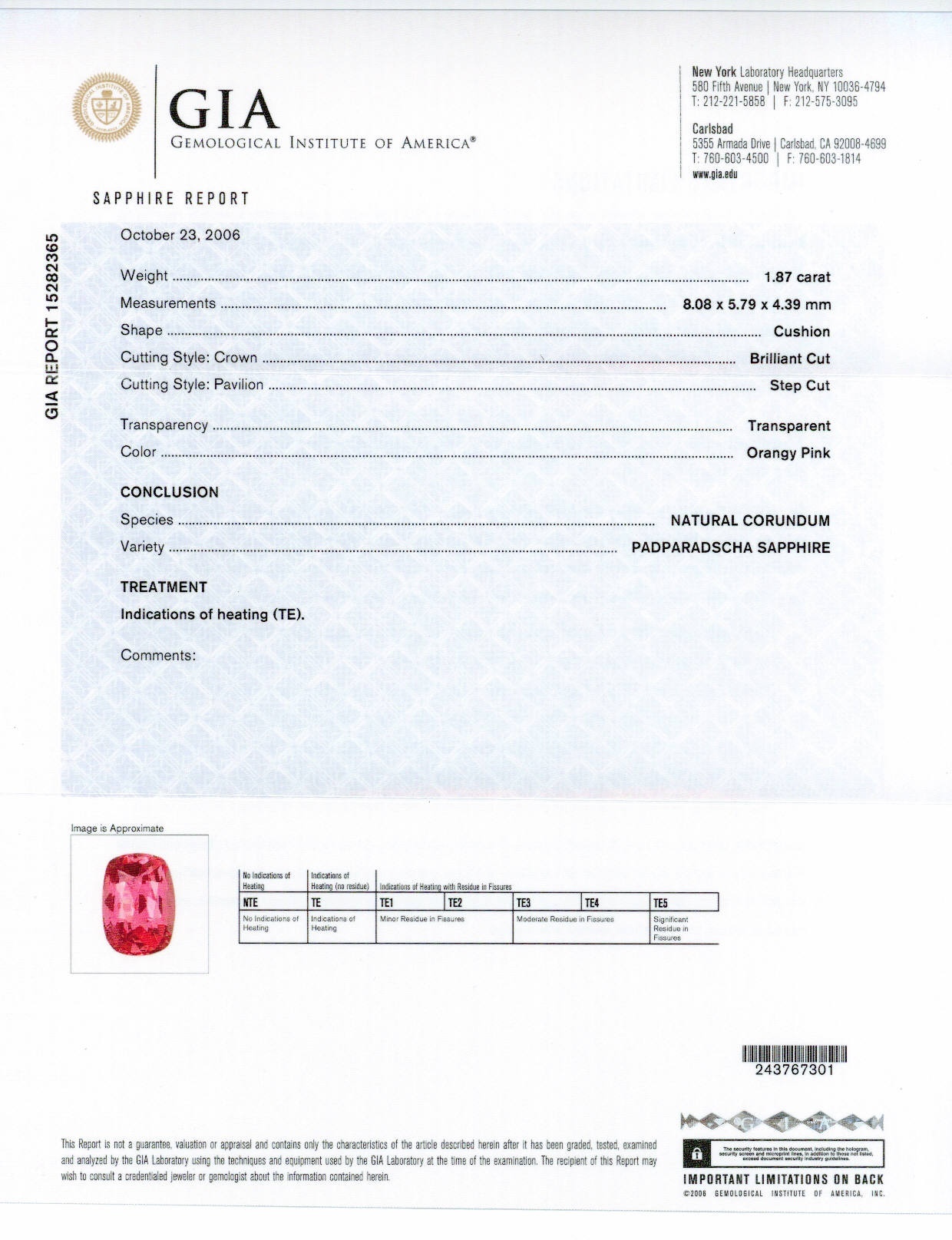 1.87 Ct. Padparadscha Sapphire from Ceylon (Sri Lanka)