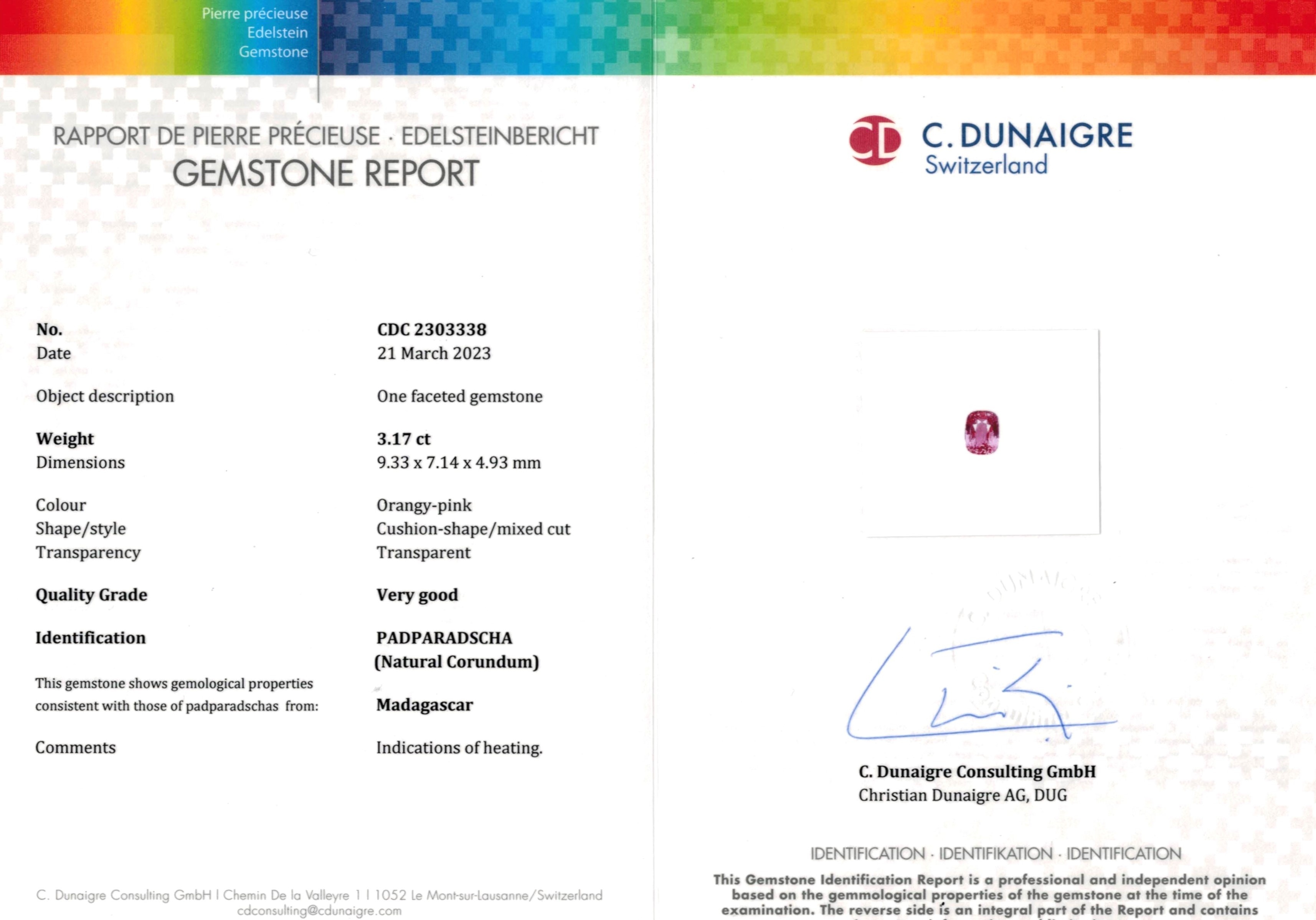 3.17 Ct. Padparadscha Sapphire from Madagascar