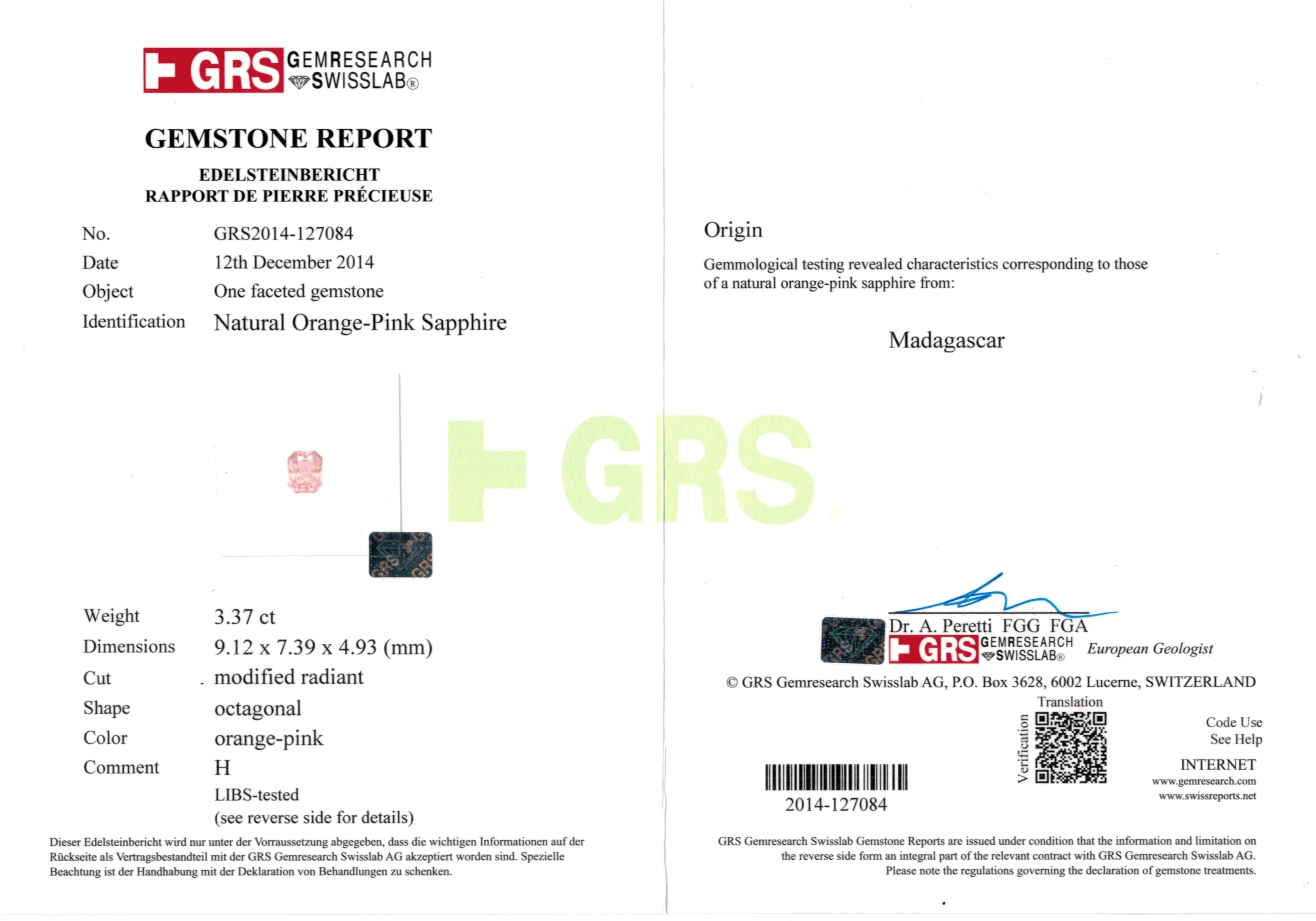 3.37 Ct. Padparadscha Sapphire from Madagascar