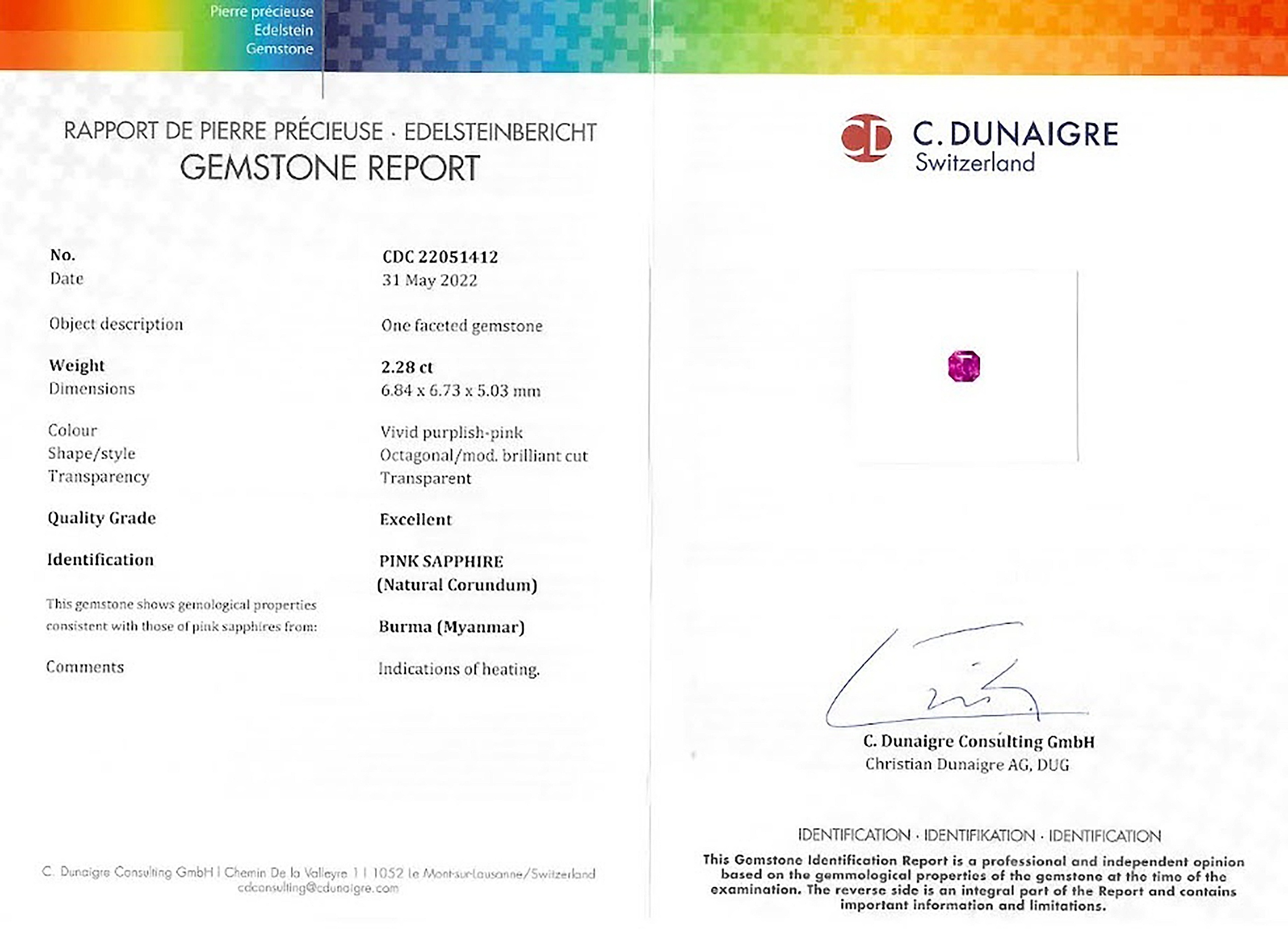 2.28 Ct. Pink Sapphire from Burma (Myanmar)