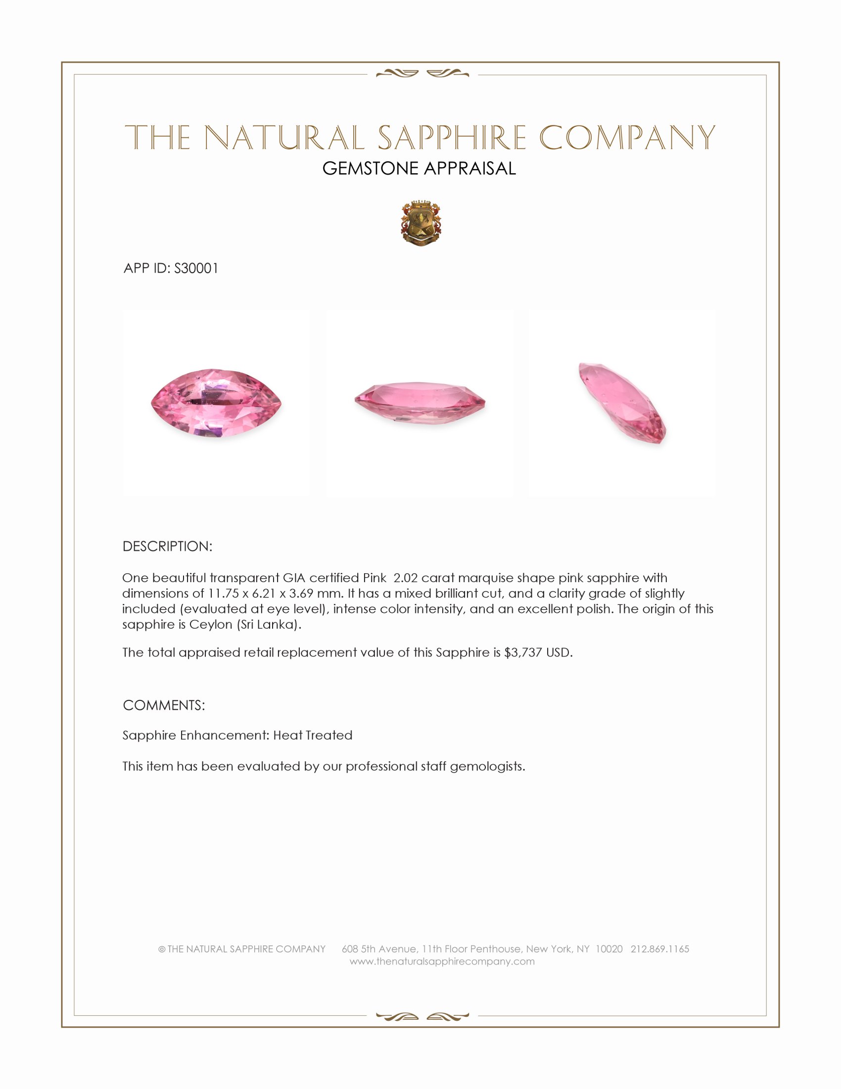 2.02 Ct. Pink Sapphire from Ceylon (Sri Lanka)