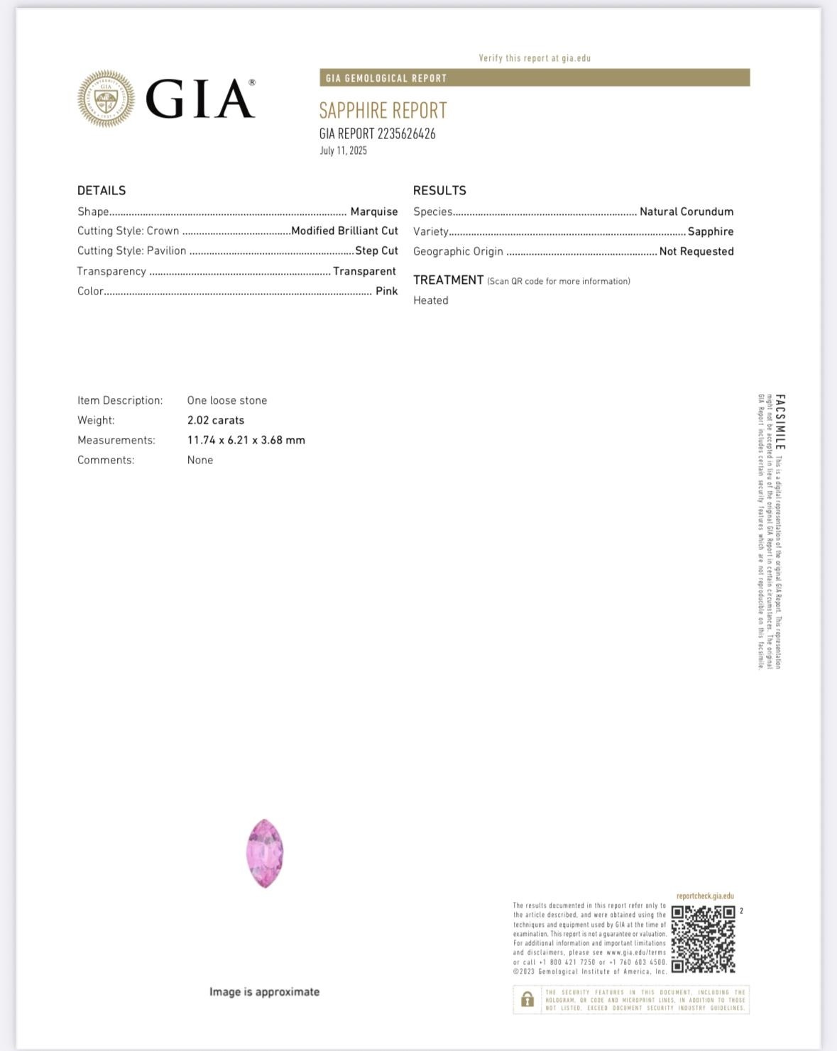 2.02 Ct. Pink Sapphire from Ceylon (Sri Lanka)