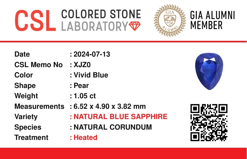 1.05 Ct. Blue Sapphire from Ceylon (Sri Lanka)