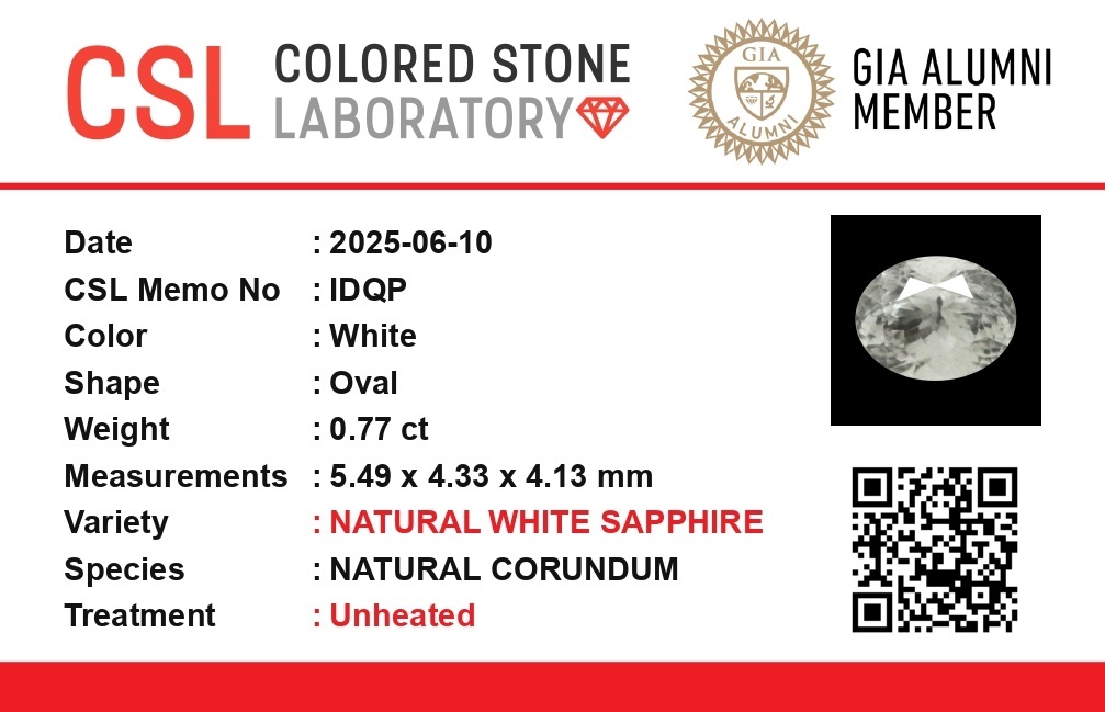 0.76 Ct. White Sapphire from Ceylon (Sri Lanka)