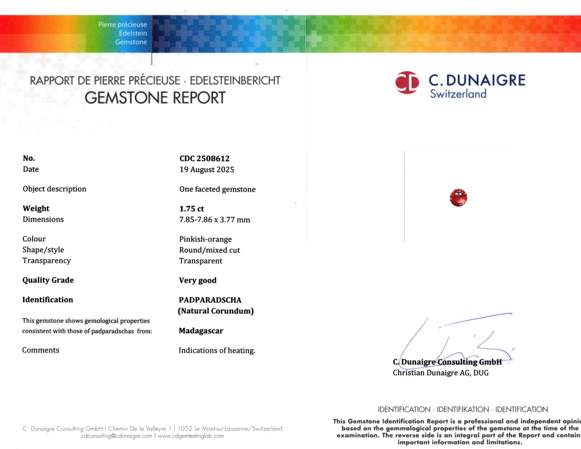 1.75 Ct. Padparadscha Sapphire from Madagascar