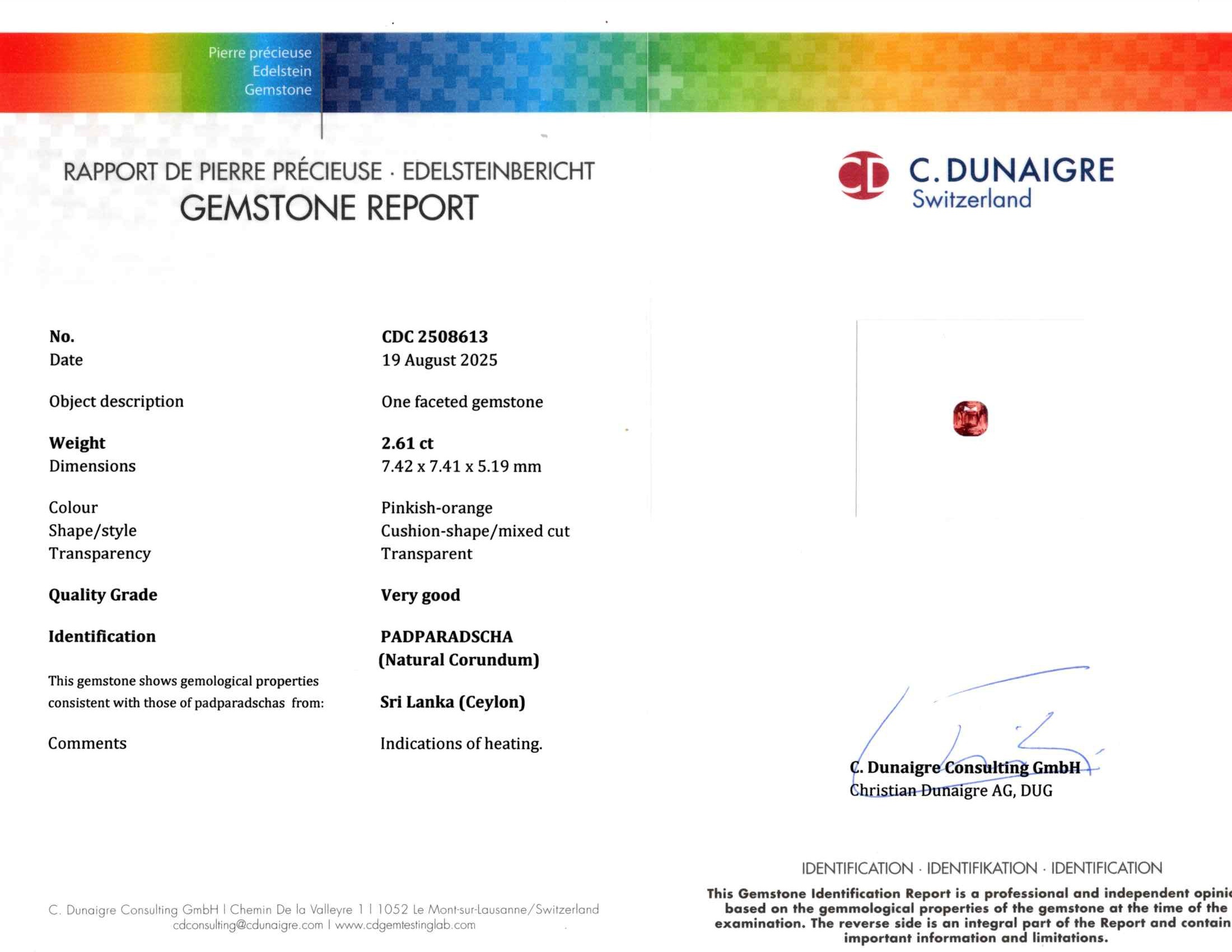 2.61 Ct. Padparadscha Sapphire from Ceylon (Sri Lanka)