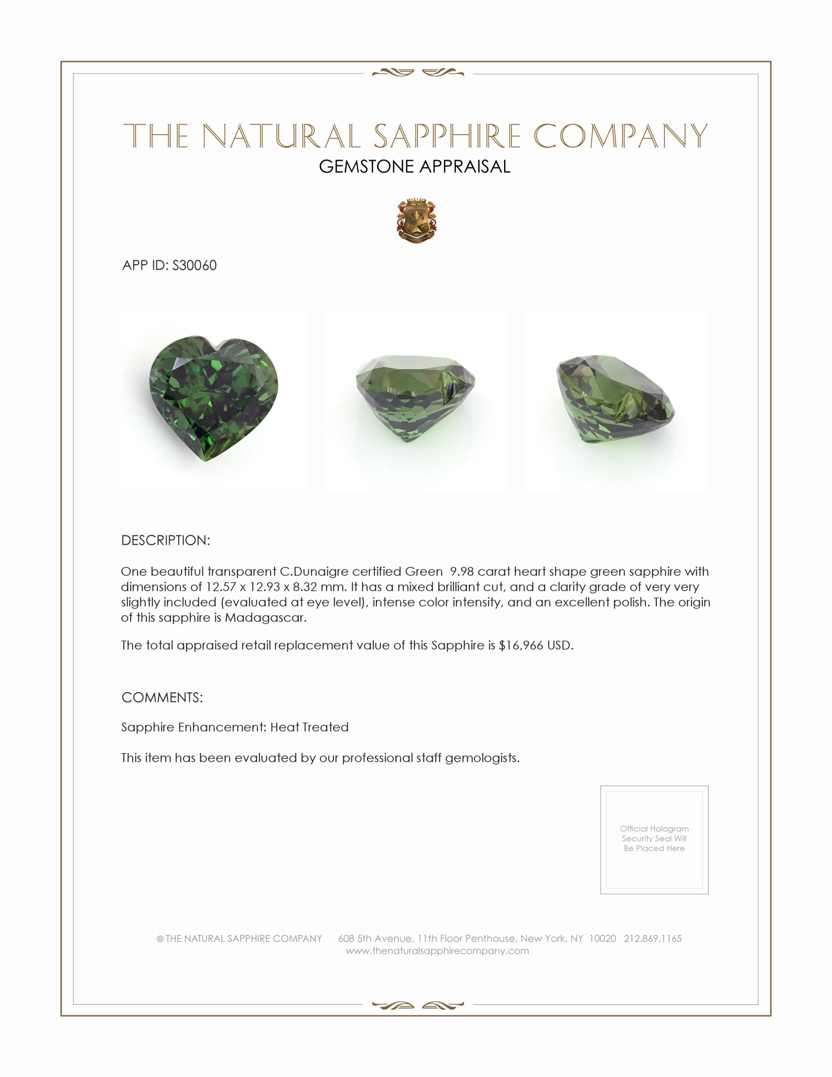9.98 Ct. Green Sapphire from Madagascar