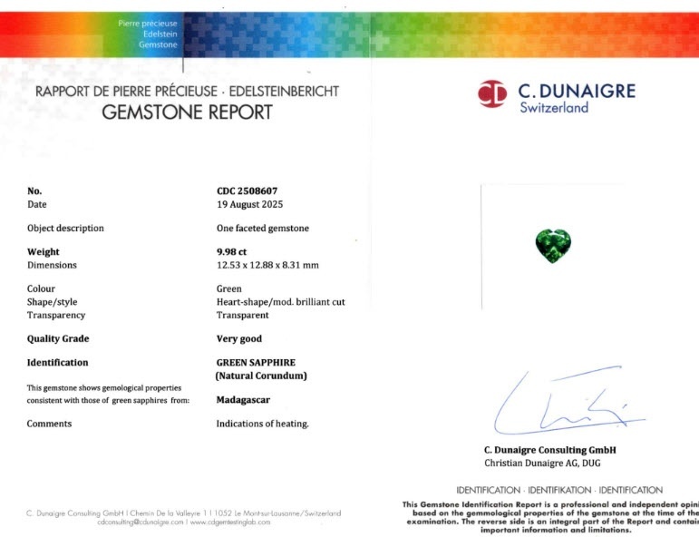 9.98 Ct. Green Sapphire from Madagascar