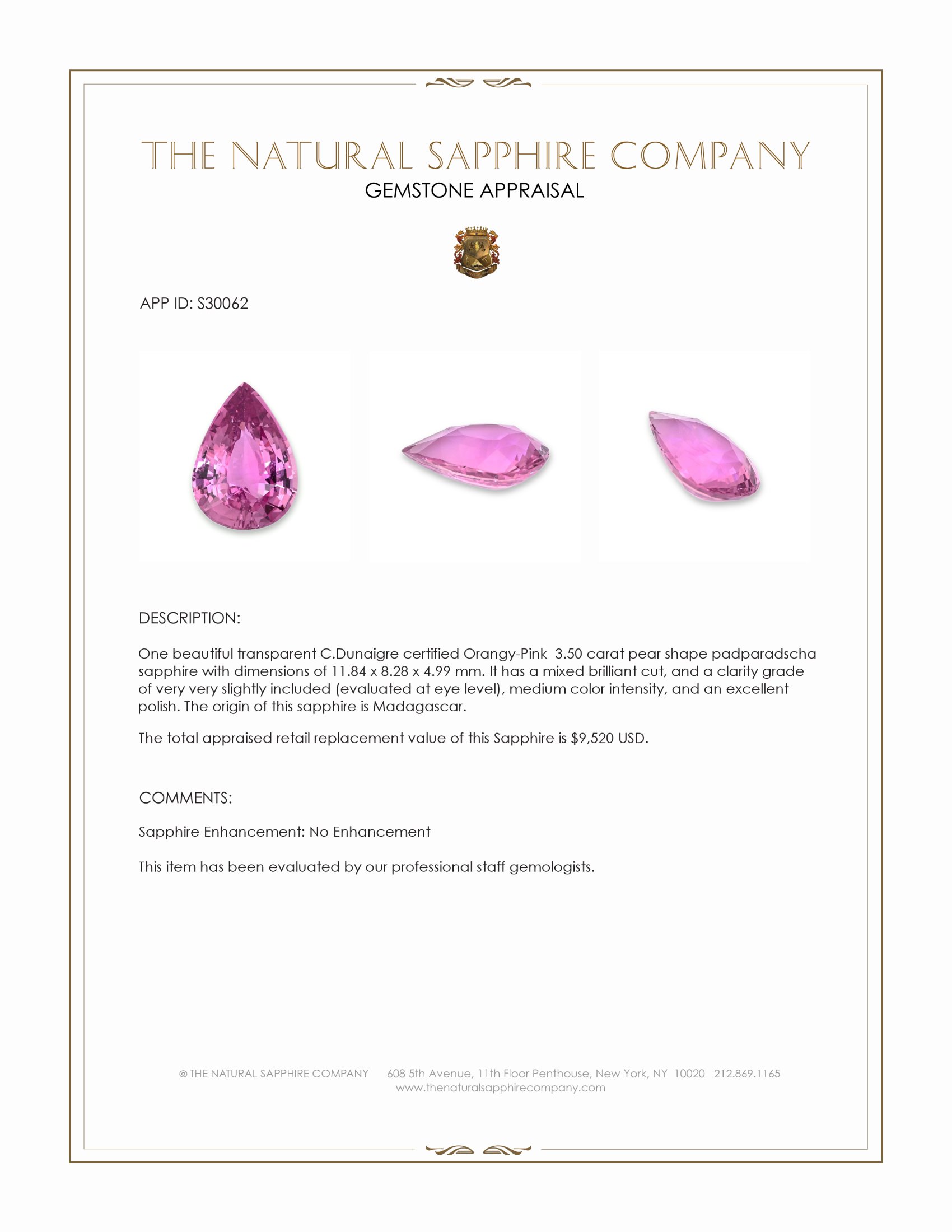 3.50 Ct. Padparadscha Sapphire from Madagascar