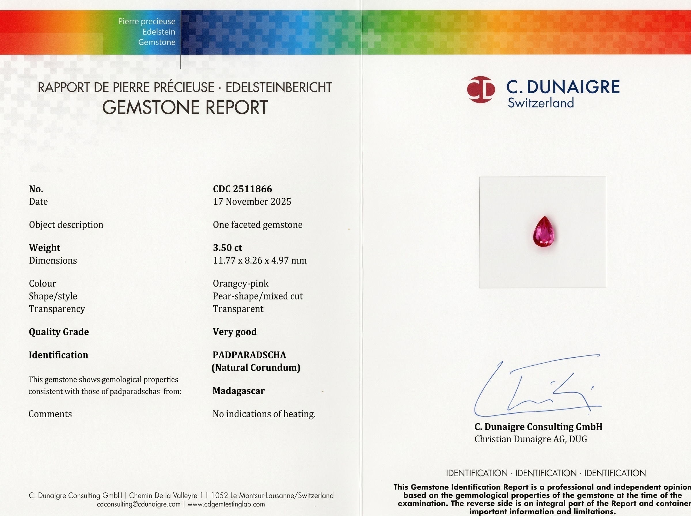 3.50 Ct. Padparadscha Sapphire from Madagascar