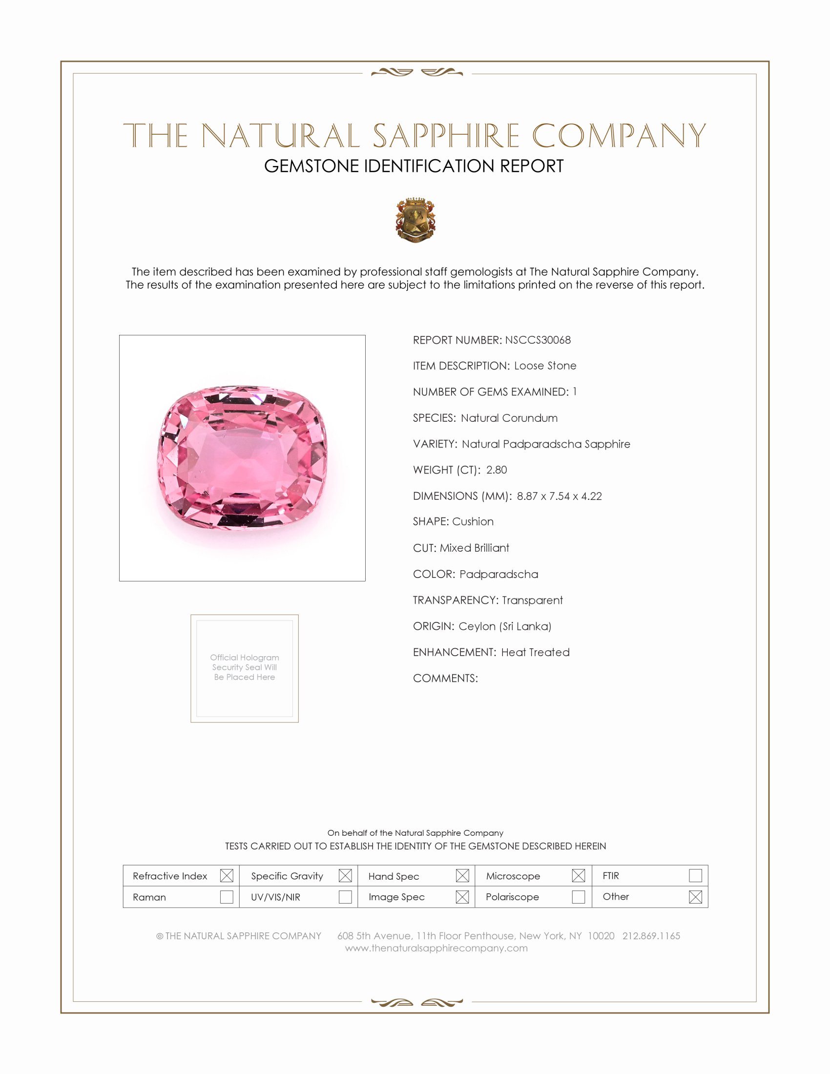 2.80 Ct. Padparadscha Sapphire from Ceylon (Sri Lanka)