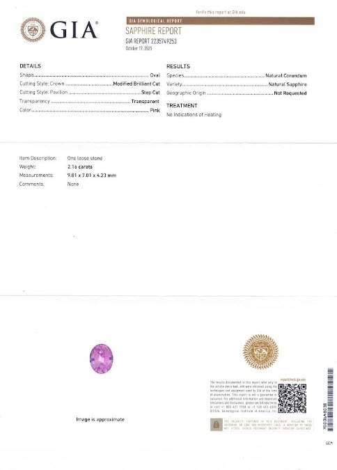 2.16 Ct. Pink Sapphire from Ceylon (Sri Lanka)