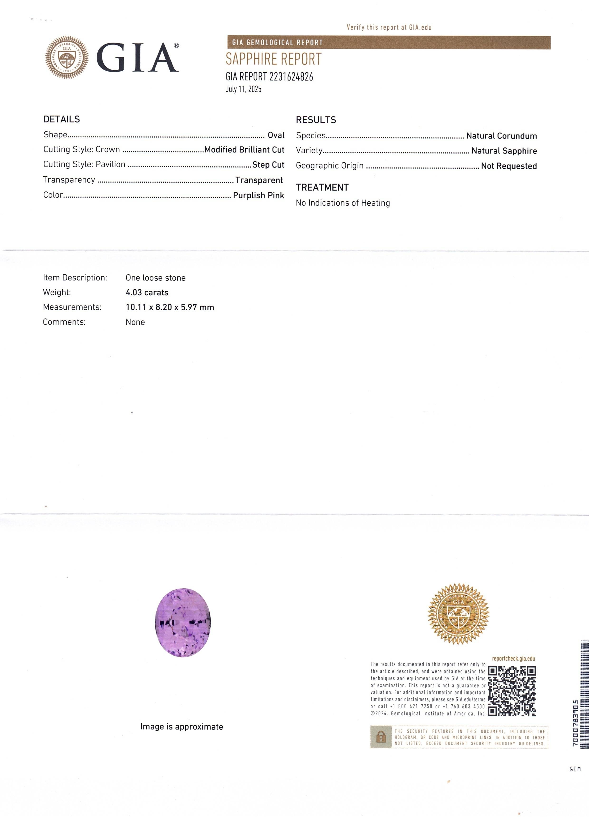 4.04 Ct. Pink Sapphire from Ceylon (Sri Lanka)