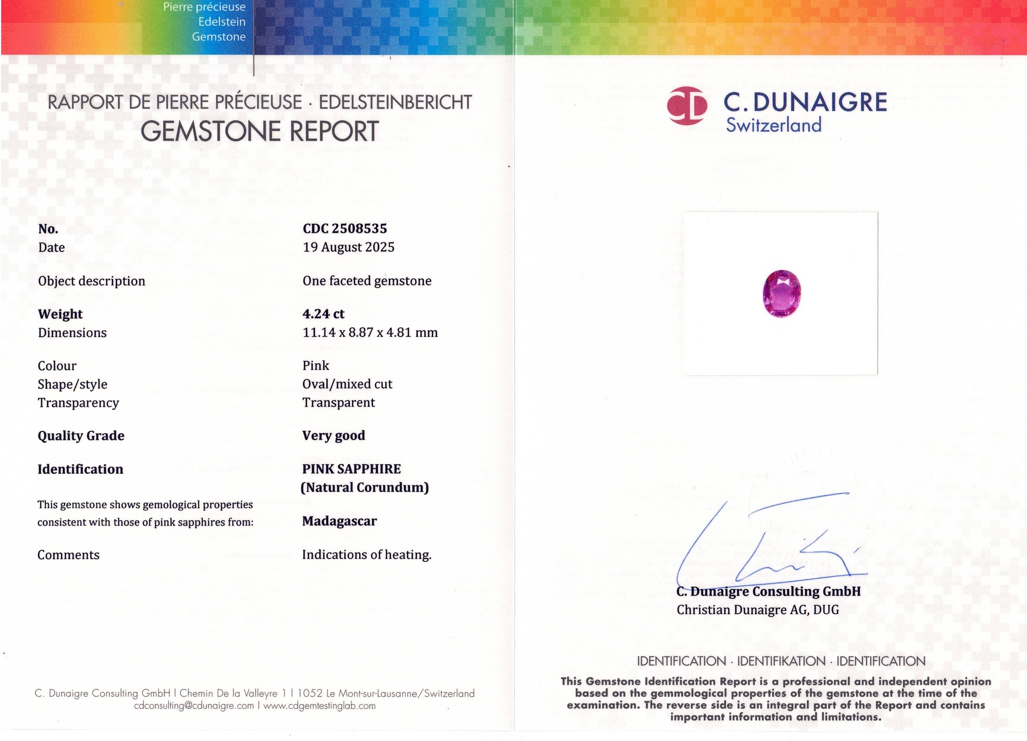 4.24 Ct. Pink Sapphire from Madagascar