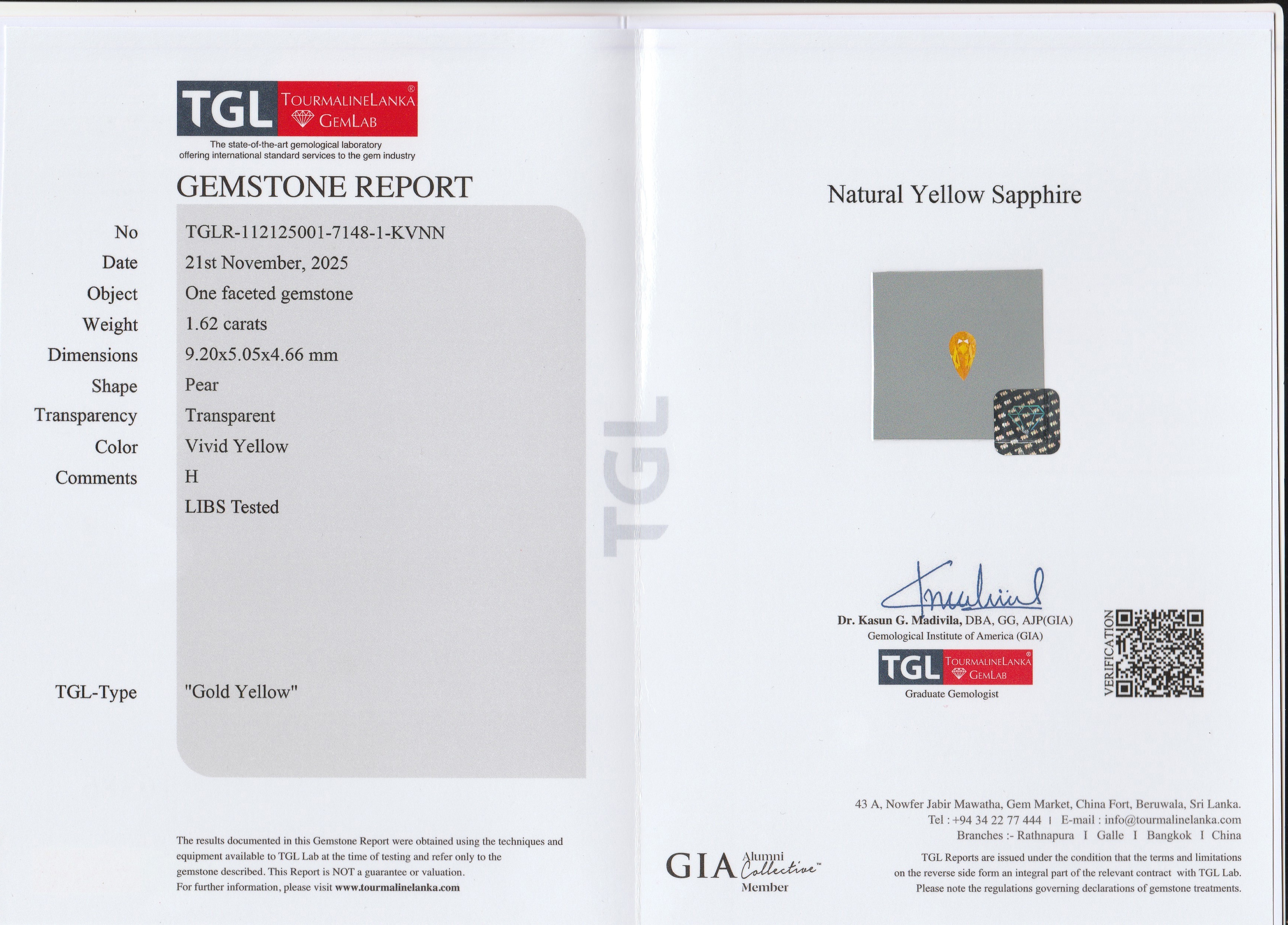 1.62 Ct. Yellowish Orange Sapphire from Ceylon (Sri Lanka)