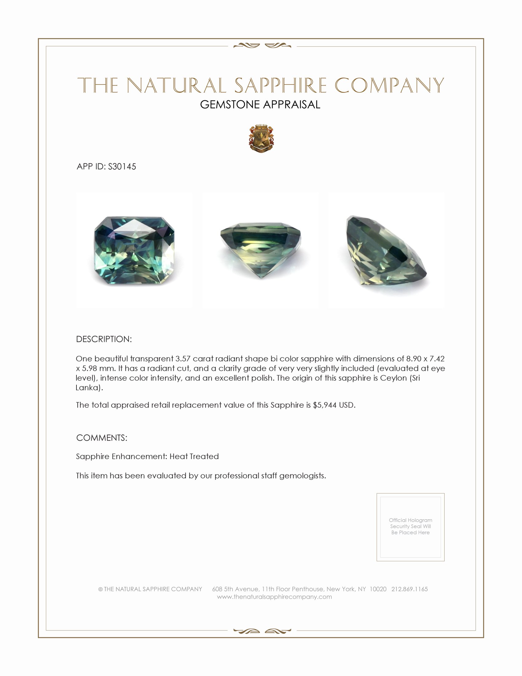 3.57 Ct. Bi Color Sapphire from Ceylon (Sri Lanka)