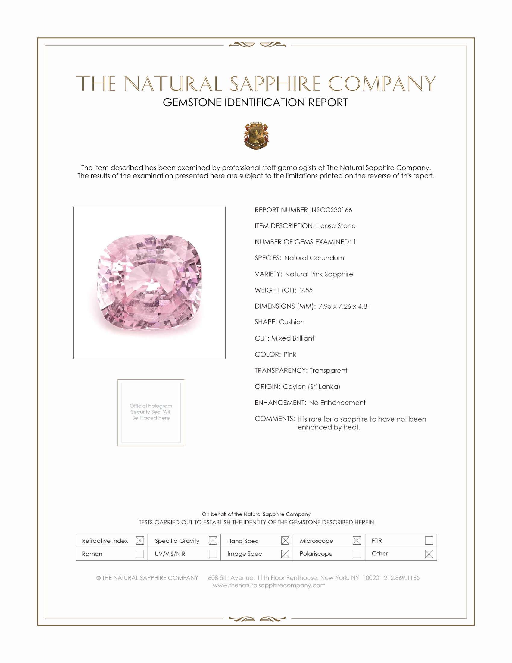 2.55 Ct. Pink Sapphire from Ceylon (Sri Lanka)