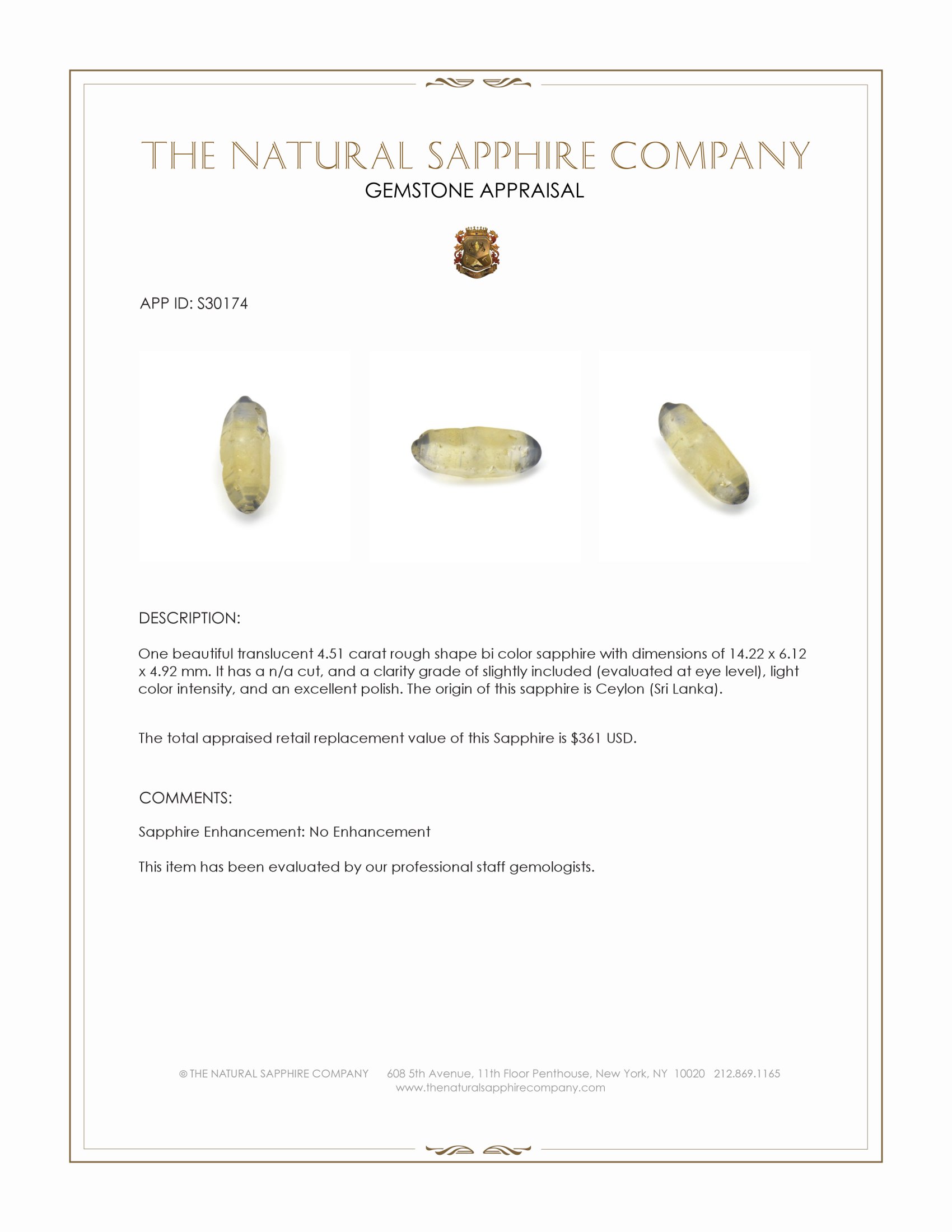 4.51 Ct. Bi Color Rough Sapphire from Ceylon (Sri Lanka)