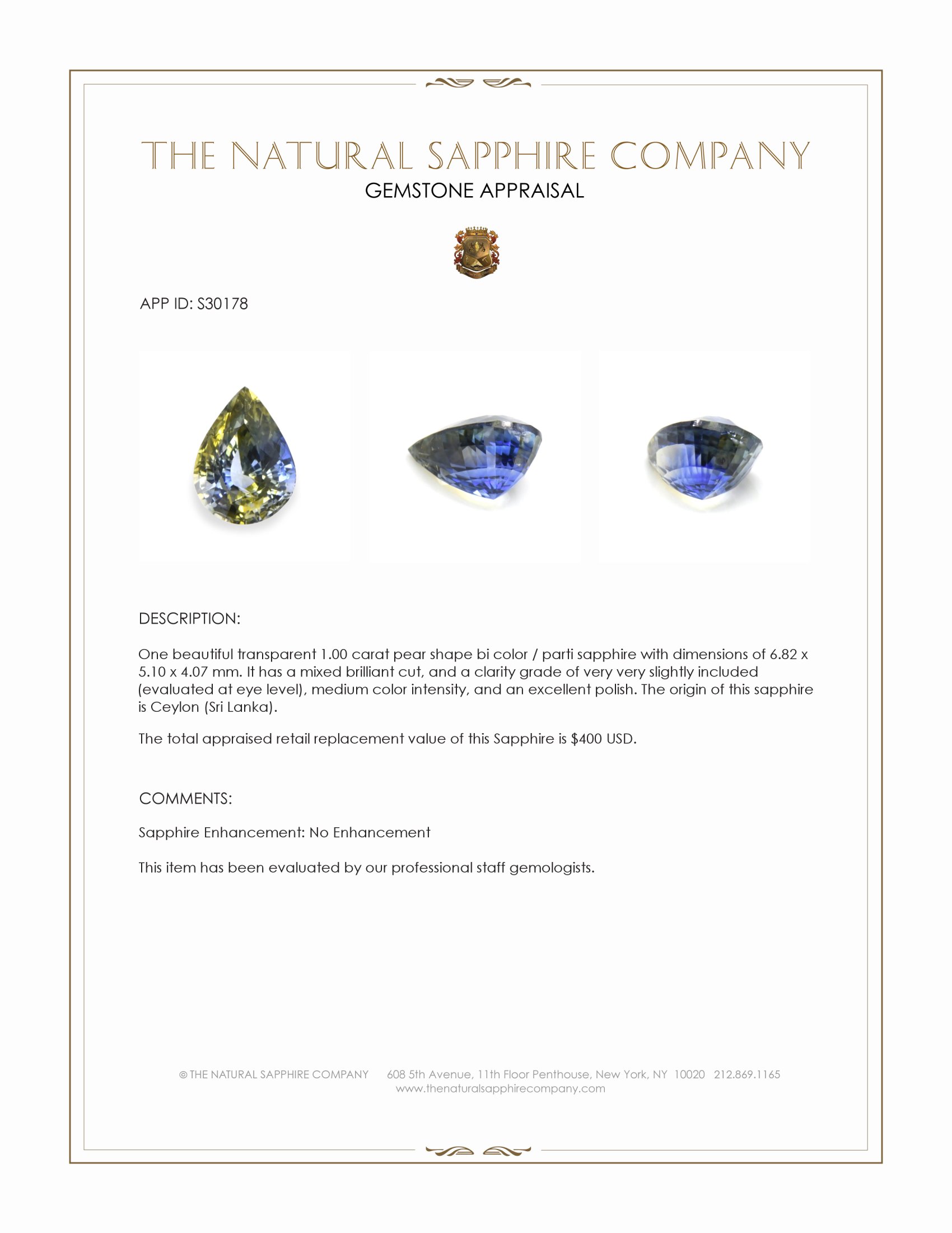 1.00 Ct. Bi Color / Parti Sapphire from Ceylon (Sri Lanka)
