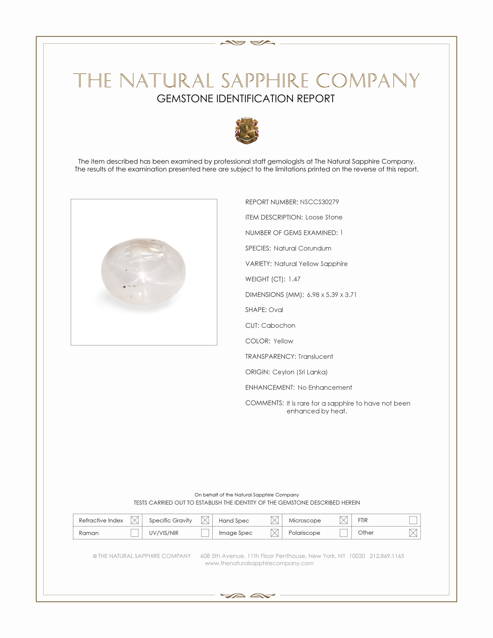 1.47 Ct. Yellow Star Sapphire from Ceylon (Sri Lanka)