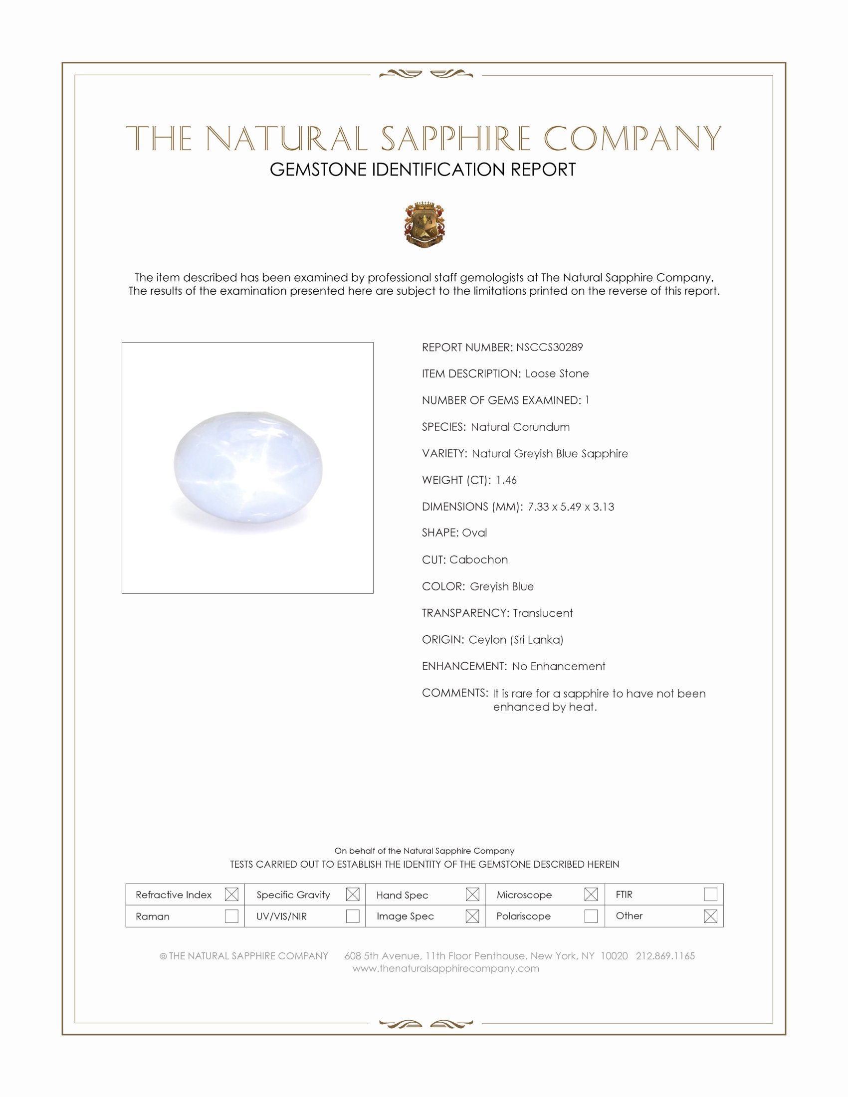 1.46 Ct. Greyish Blue Star Sapphire from Ceylon (Sri Lanka)