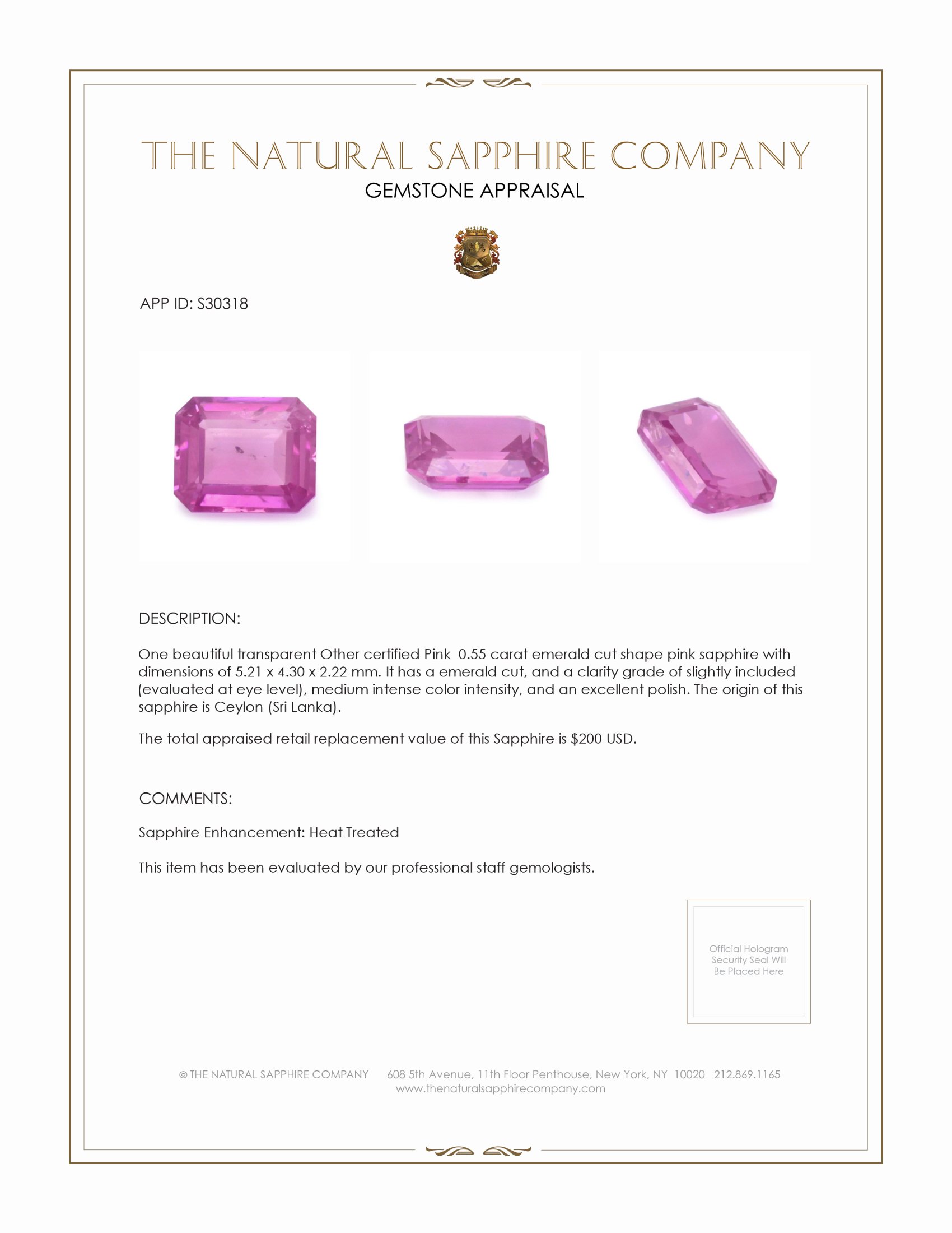 0.55 Ct. Pink Sapphire from Ceylon (Sri Lanka)