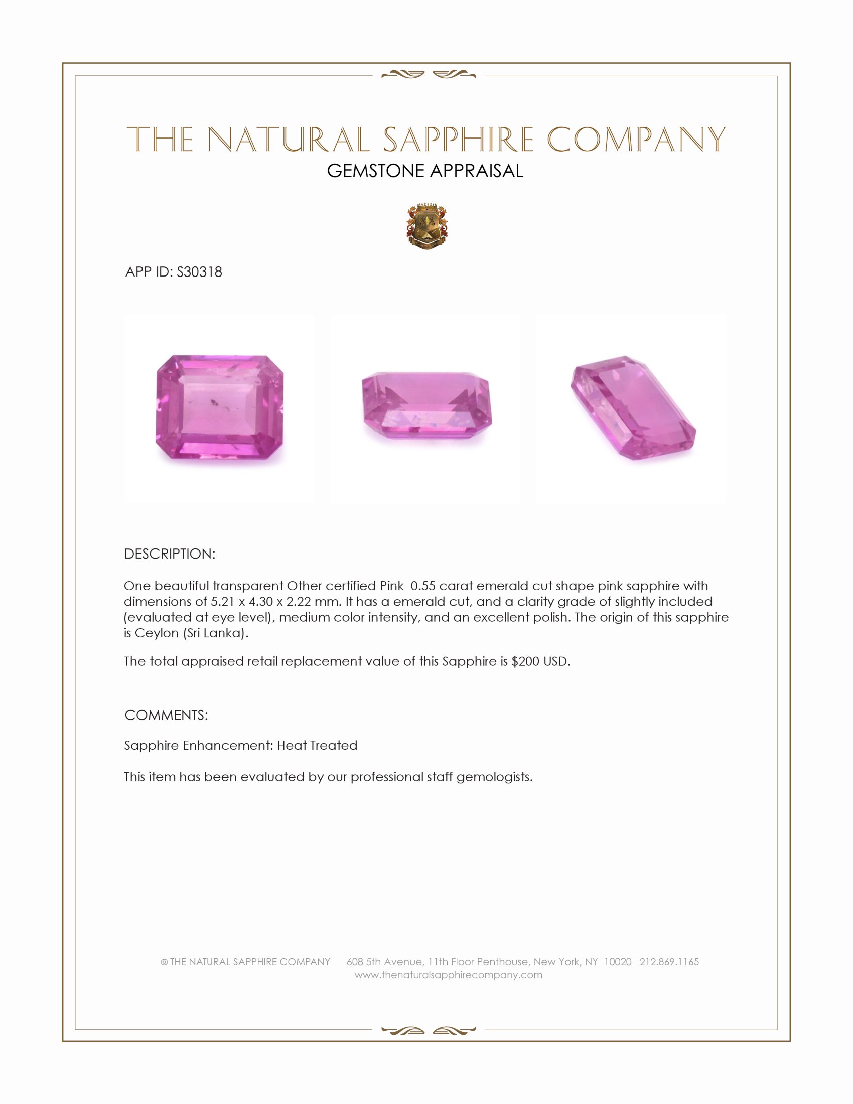 0.55 Ct. Pink Sapphire from Ceylon (Sri Lanka)