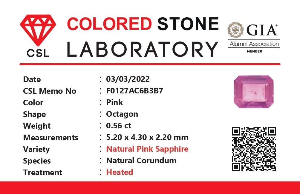 0.55 Ct. Pink Sapphire from Ceylon (Sri Lanka)