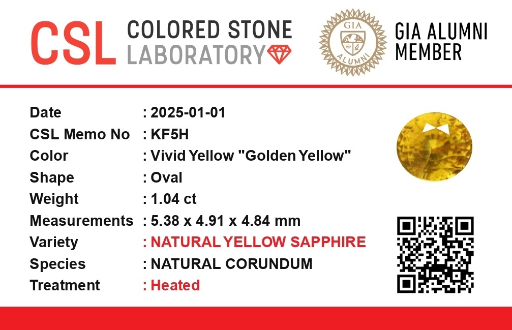 1.05 Ct. Yellow Sapphire from Ceylon (Sri Lanka)