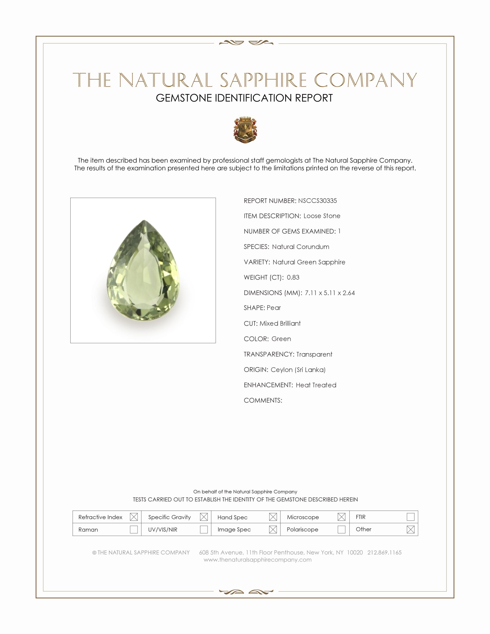 0.83 Ct. Green Sapphire from Ceylon (Sri Lanka)