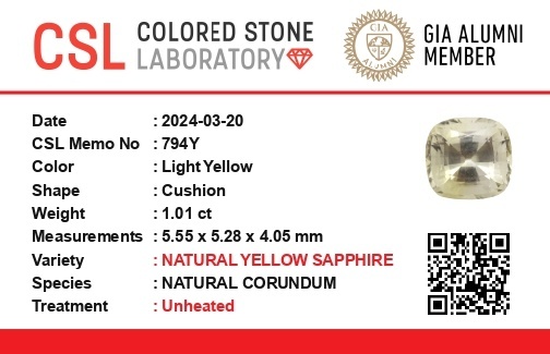 1.05 Ct. Yellow Sapphire from Ceylon (Sri Lanka)