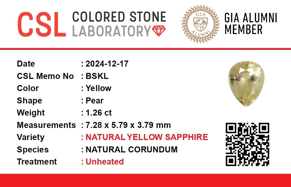 1.26 Ct. Yellow Sapphire from Ceylon (Sri Lanka)