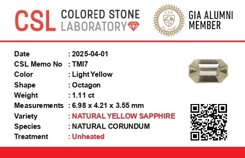 1.11 Ct. Yellow Sapphire from Ceylon (Sri Lanka)