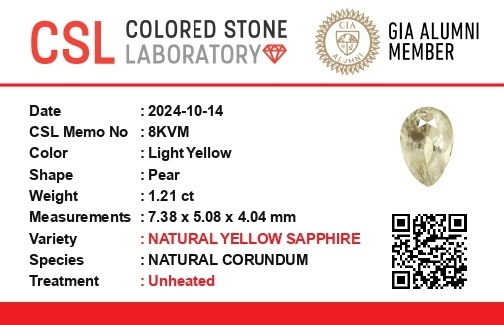 1.21 Ct. Yellow Sapphire from Ceylon (Sri Lanka)