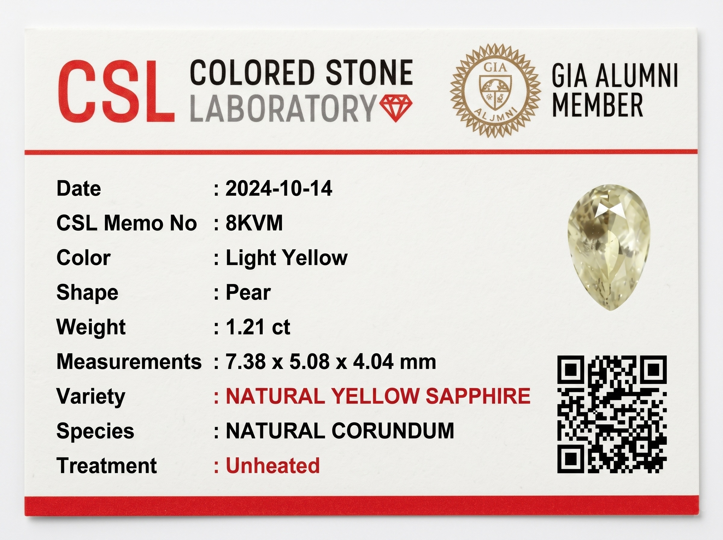 1.21 Ct. Yellow Sapphire from Ceylon (Sri Lanka)