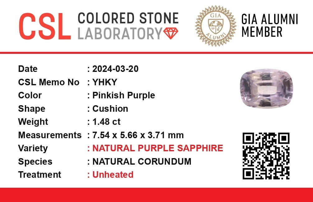 1.47 Ct. Pinkish Purple Sapphire from Ceylon (Sri Lanka)